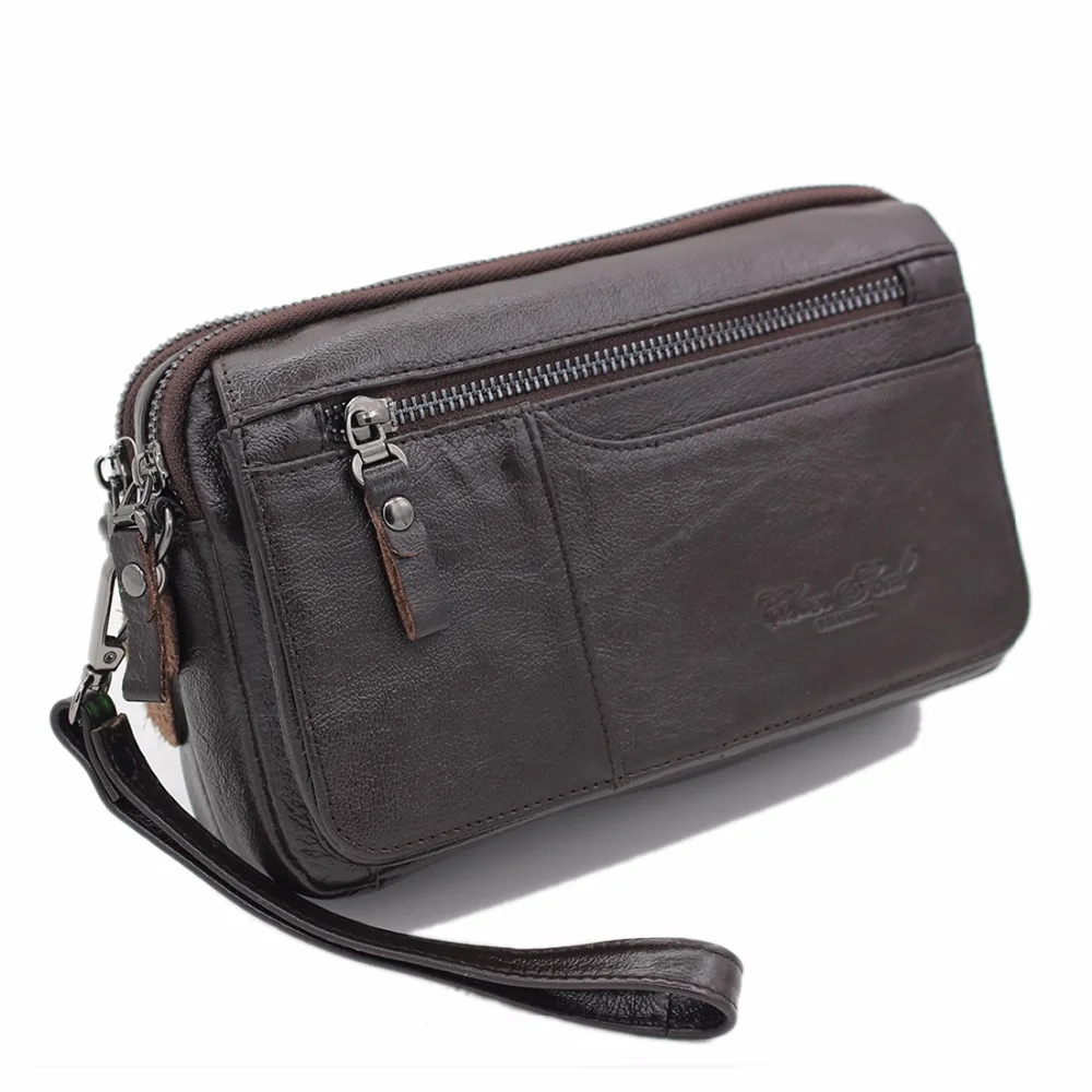 حقيبة يد رجالية بمشبك، محفظة طويلة من الجلد الطبيع...