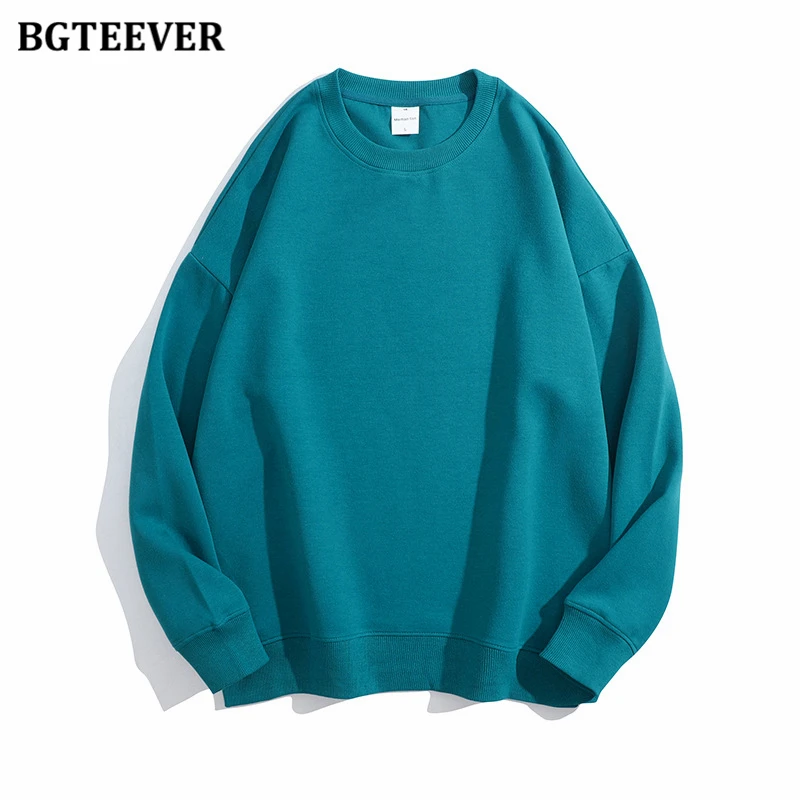 BGTEEVER Casual O-neck Loose Women Pullovers Spring Autumn Long Sleeve Basic Cotton Sweatshirts for Women