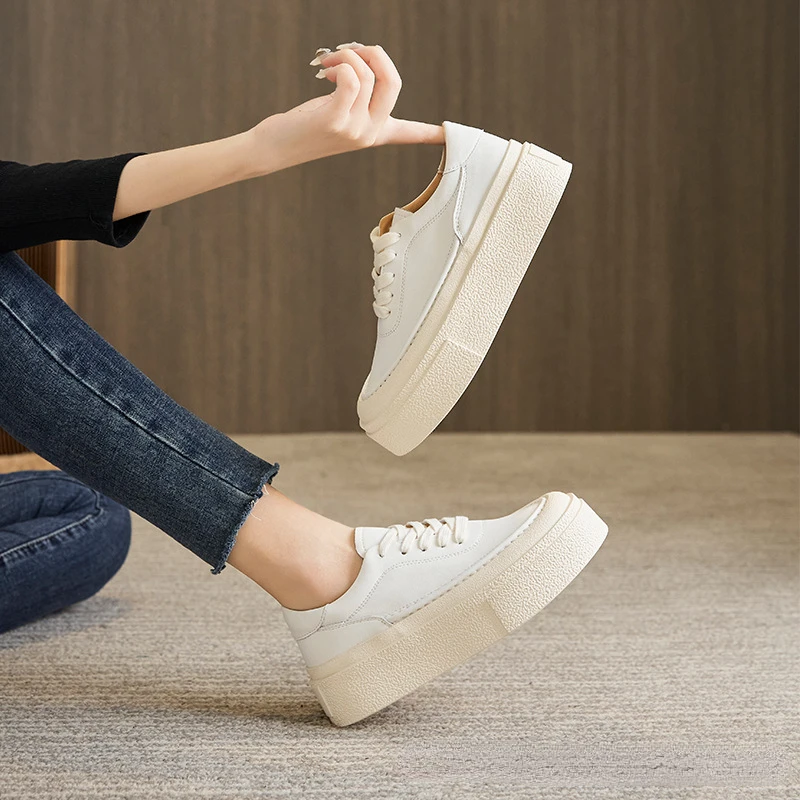 Fashion Genuine Leather Women's Shoes New Casual Shoes Breathable Thick Sole Shoes Versatile Platform Shoes Sneakers Women