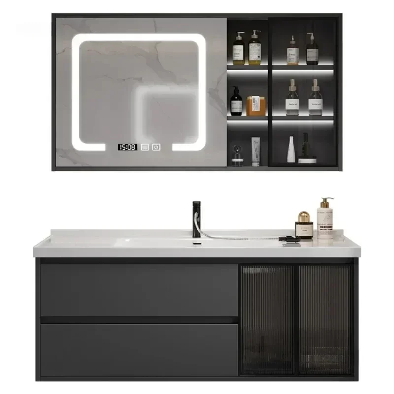 *Nordic Ceramic Integrated Basin Smart Bathroom Cabinet Toilet Black Bathroom Storage Cabinets Set With Mirror Home Furniture
