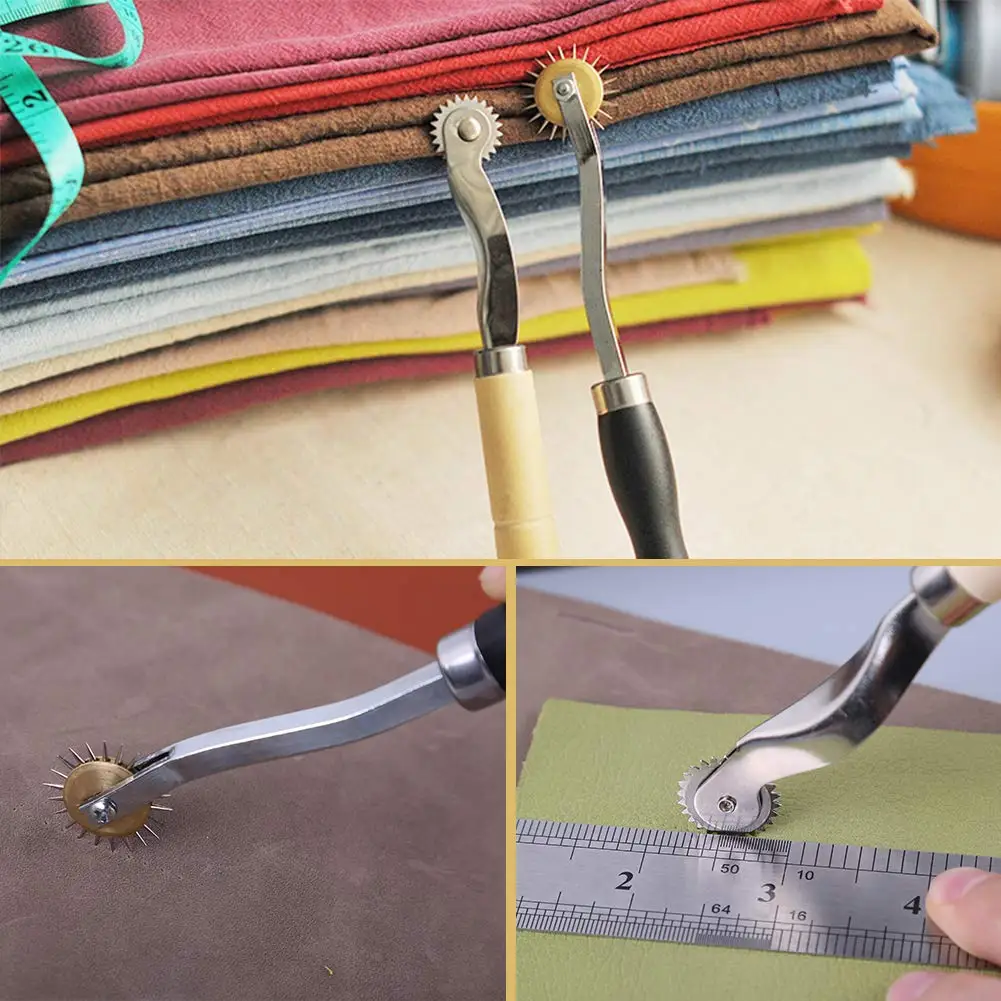 Leather Tracing Wheel 1/2PCS Tracing Wheel Stitch Marking Spacer 4mm 2mm Leather Needle Point Tracing Wheel with Wooden Handle for Leather Crafts