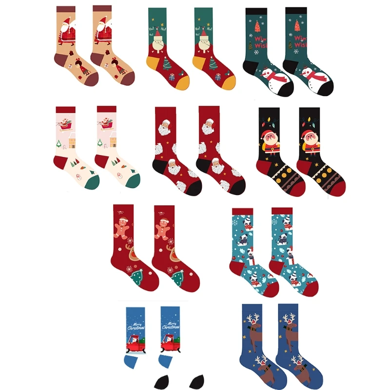 

Adults Christmas Novelty Funny Socks Multicolor Cartoon Santa Snowman Gingerbread Print Holiday Hosiery