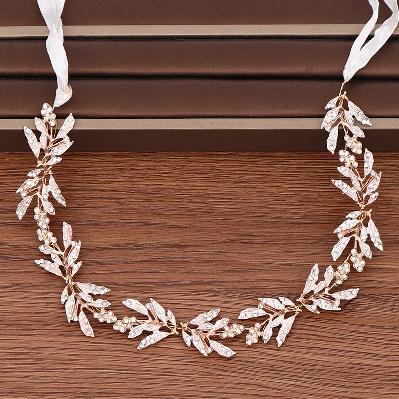 Rhinestone Crystal Leaf Headband Tiara Hairband For Women Bride Party Wedding Bridal Hair Accessories Jewelry Band Headband Gift