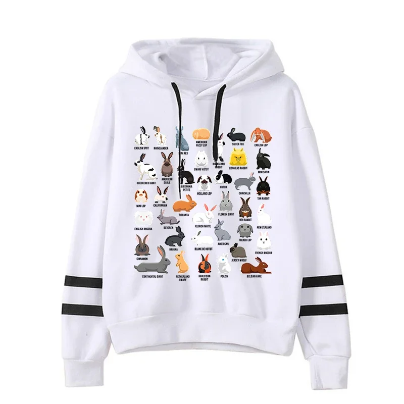 Funny Animal Hoodies Women's Long Sleeve Clothing Different Types of Rabbits Vintage Pullovers Cute Animal Women Sweatshirts