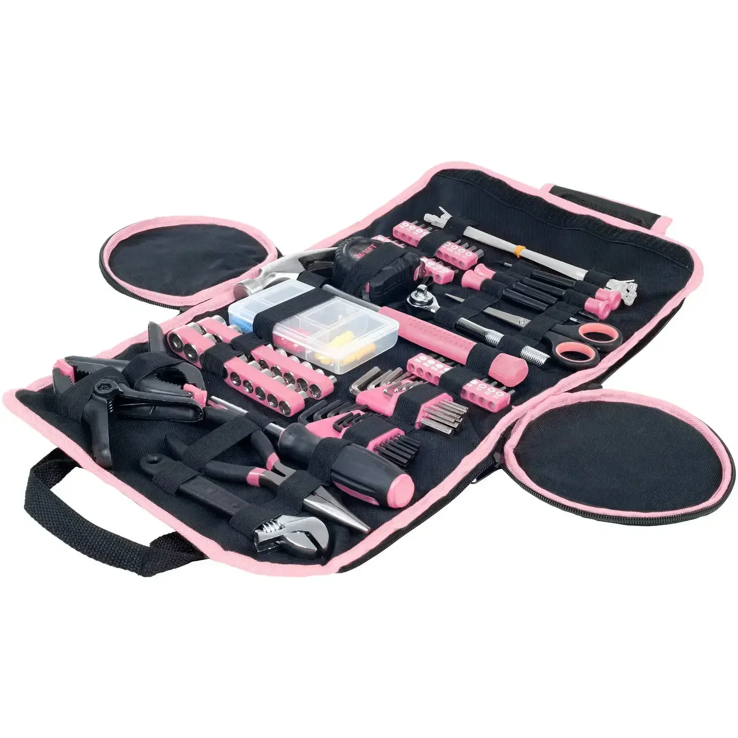 

86-Piece Household Hand Tool Set with Roll-Up Bag, Pink , 75-HT2086