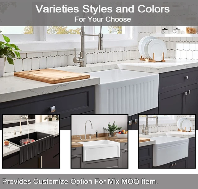 Farmhouse Sink Deep Single Bowl White Ceramic Porcelain Fireclay Apron-Front Kitchen Farm House Sink 5