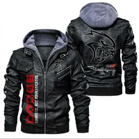 New Autumn Winter Leather Dodge Logo Men's Jacket Removable Hoodied Motorcycle Jacket Men Leather Mens Jackets 1