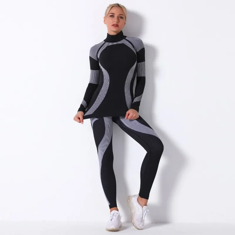 

Women's Yoga Set Seamless Yoga Tights Long sleeved Top+High Waist Yoga Pants Push Up Fitness Tights Women's Fitness Clothing