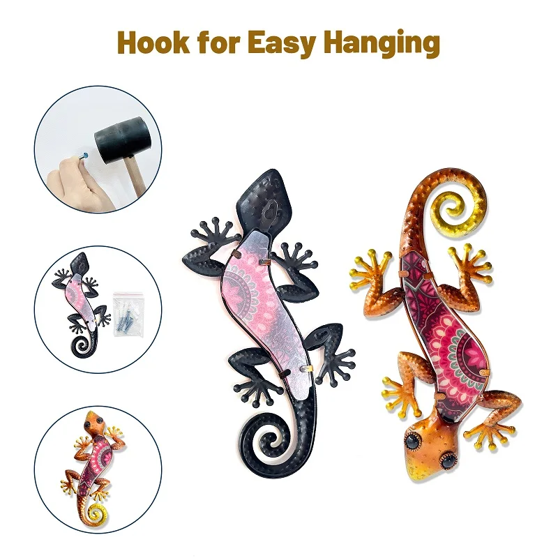 Metal Gecko Wall Decoration 2 Pcs Outdoor Garden Wall Art Sculpture Statues of Yard Patio Fence Pool Gift garden decoration metal wall decor