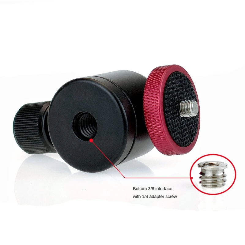 범용 360 ° 구형 헤드 상단, 1/4 인치 포트 하단, 3/8 인치 포트 사진, DSLR 카메라 삼각대용 미니 볼 헤드