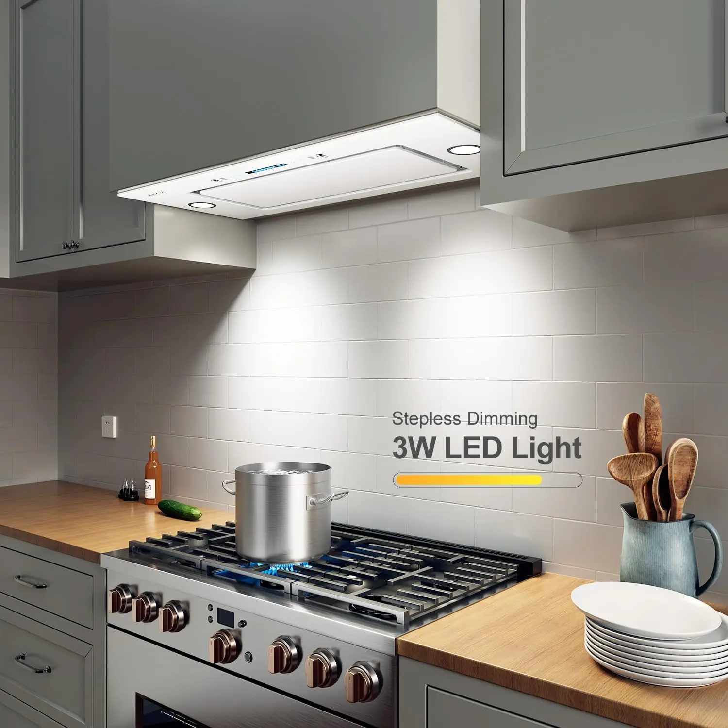 30" Range Hood Insert, Ductless Range Hood with 4 Speed Fan, White Stainless Steel & Tempered Glass Ran 5