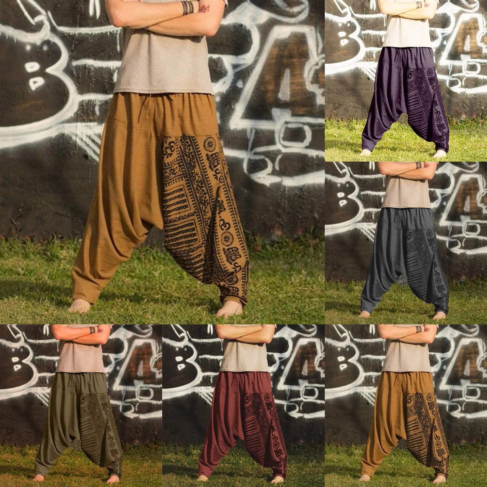 Men Pants Nationality Style Pants Men's Oversize Pants Baggy Long Casual Print Loose Large Size Nationality Trousers Harem Man