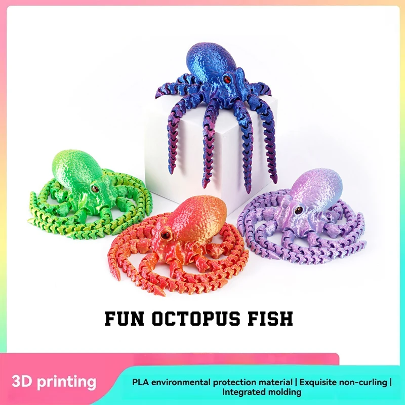 3D Printed Articulated Octopus – Poseable Tentacles Desk Toy, Eco-Friendly PLA Sculpture, Unique Gift for Kids & Adults