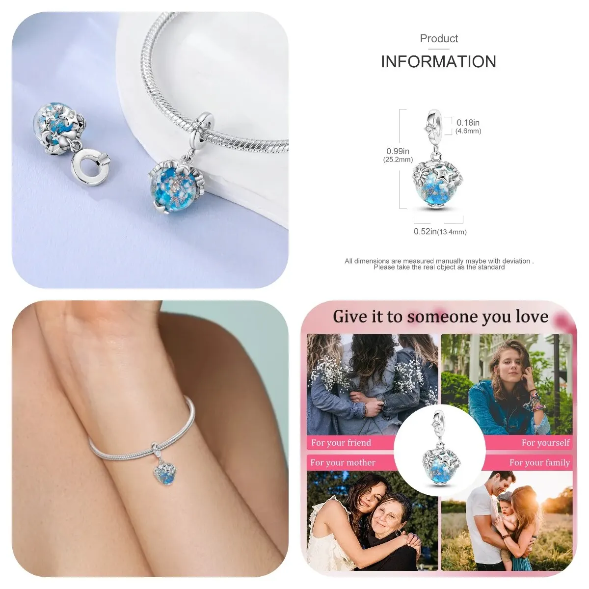 MULA 1PC Chameleon Silver-palted Charms Color-changing Crystal Ball Fit Original Snake Chain Bracelet DIY Jewelry Gift For Women