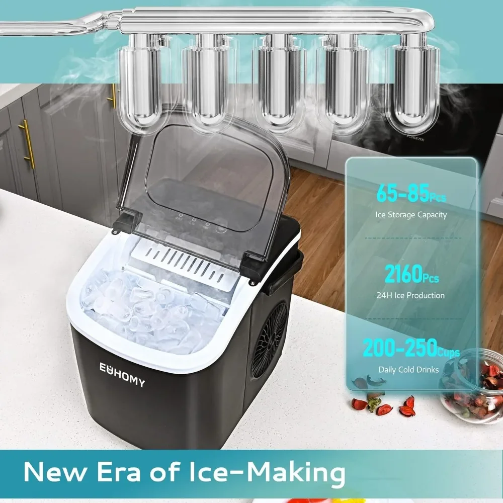 EUHOMY Countertop Ice Maker Machine with Handle, 26lbs in 24Hrs, 9 Ice Cubes Ready in 6 Mins, Auto-Cleaning Portable Maker