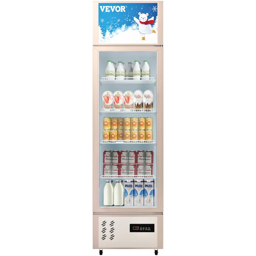 

VEVOR 8/11 cu.ft Single Swing Door Fridge Upright Beverage Cooler Commercial Refrigerator Display Glass Door for Store Gym Home