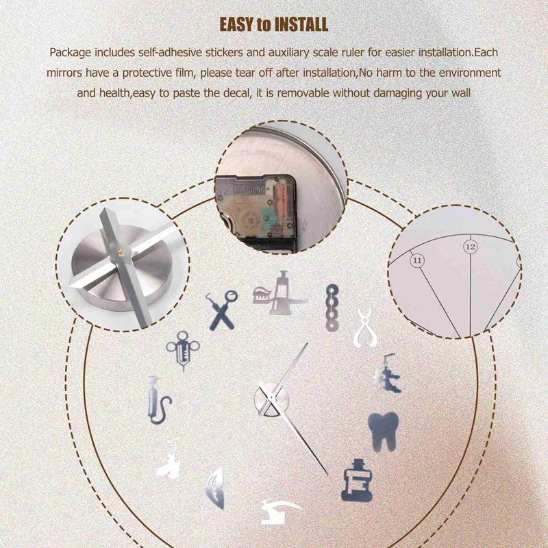 Dentist DIY Giant Wall Clock Oversized Wall Clock Big Needle Mirror Dentist Office Decor Gift Art