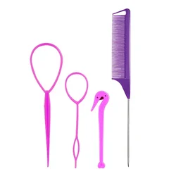 Elegant Hair Braiding & Styling Set - 4 Piece Essentials (Purple)