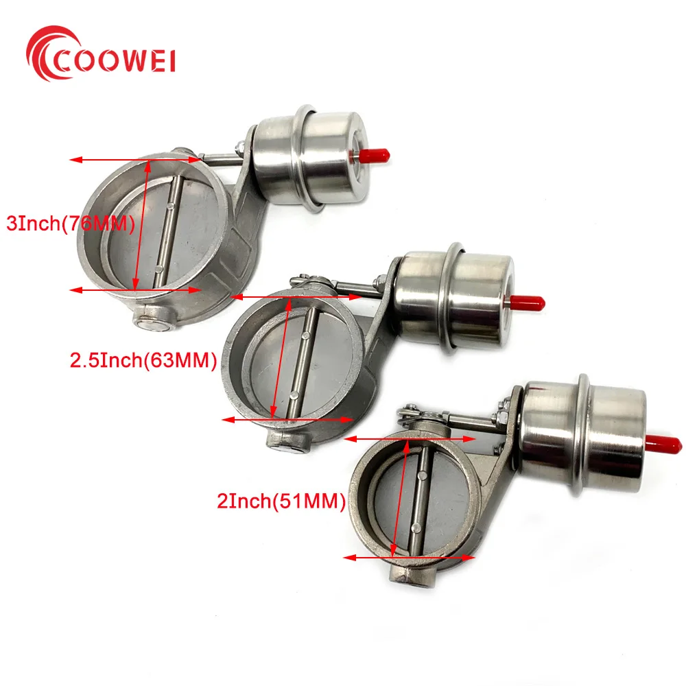 Car Stainless Steel Exhaust Control Valve Cutout Set Vacuum Actuator Closed Style Pipe Muffler Control Valve 51mm 63mm 76mm