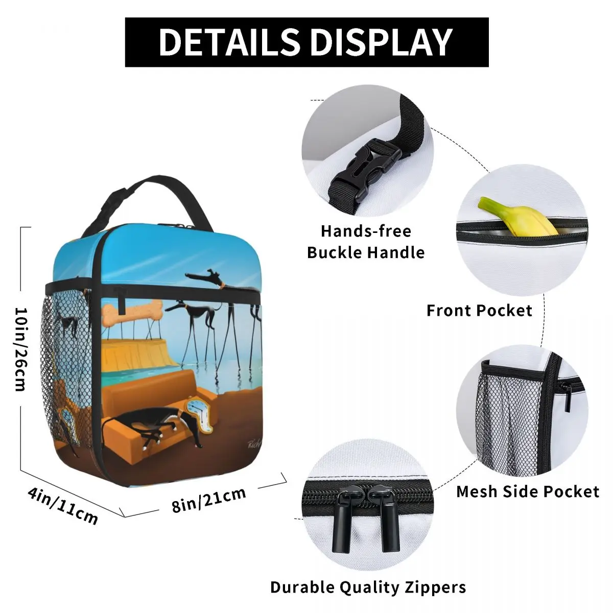 Salvador Dali Funny Greyhound Lurcher Insulated Lunch Bags for Work Whippet Sighthound Dog Art Portable Cooler Thermal Bento Box