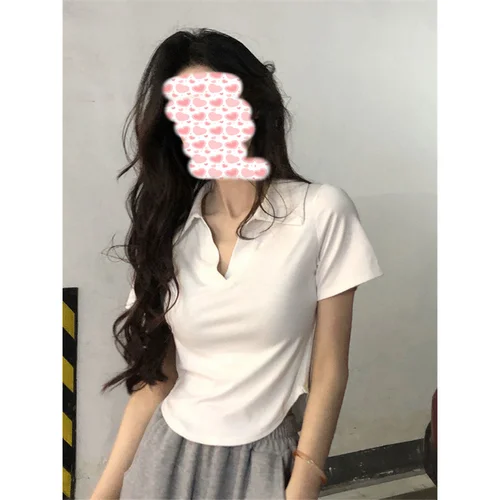 여성용 폴로 칼라 티셔츠, 반팔 디자인 센스, 니치 슬림핏, 슬리밍, 여름, 신상 짧은 탑 패션, 핫 걸 스타일 3