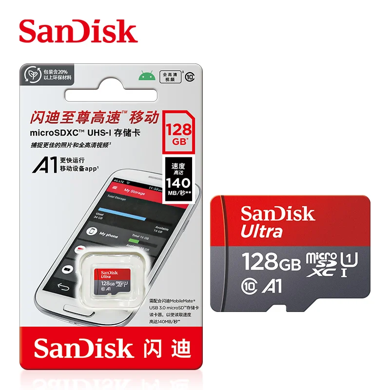 High-Speed SanDisk MicroSD Card with Type-C Card Reader - Class 10 UHS-1 Flash Memory
