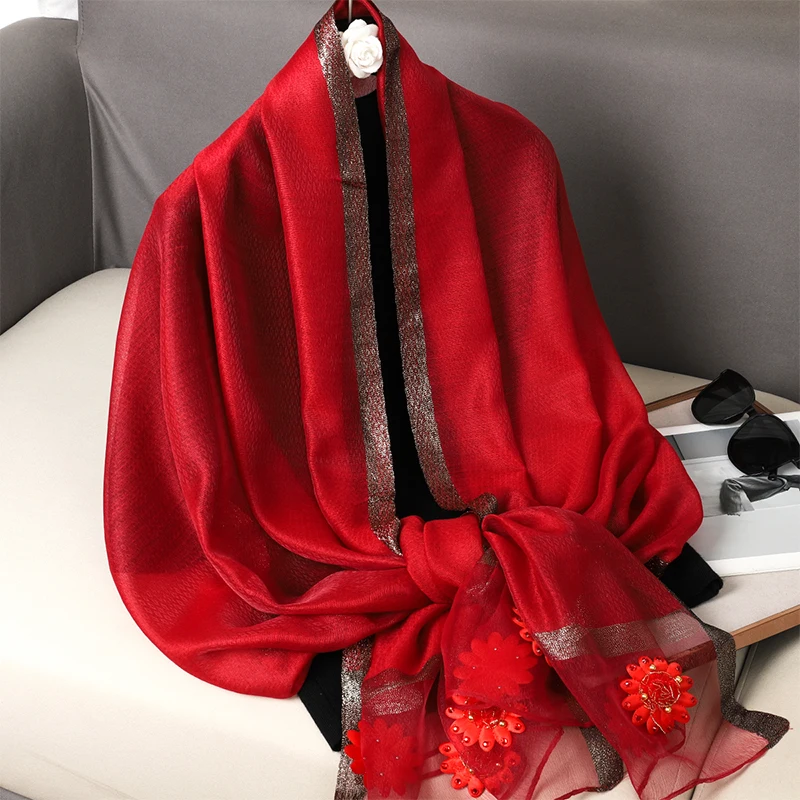 

Foulard Female Real Silk Wool Scarf for Women Floral Print Embroidery Pashmina Color Matching Lady Hijab Scarves Shawl
