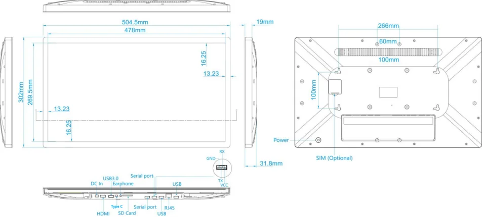 Ultra-thin 21.5 Inch Wall Mount Android 14 Tablet Touch Screen Display 8-core CP