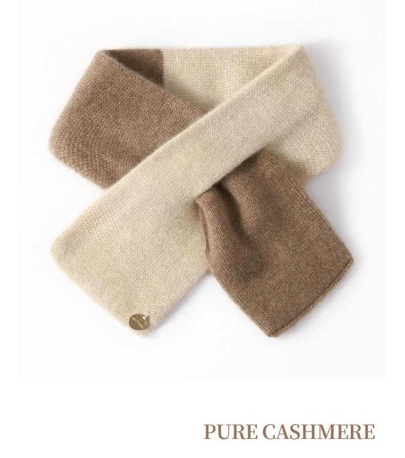 Damen-Schal aus reinem Kaschmir, 2-farbig, gestrickt, mit Schleife, kleiner Schlüsselloch-Schal, Halstuch, Halswärmer, durchgehender Mini-Schal, Boutique, kleine Accs – Detail 6