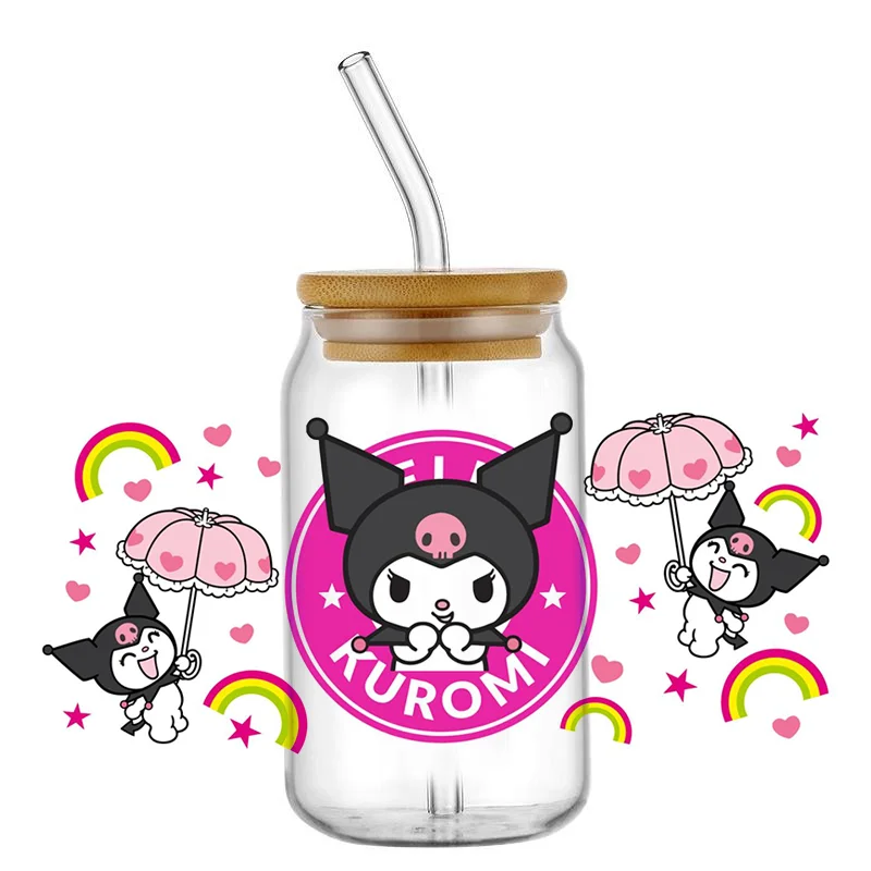 UV DTF Wrap Transfer Cup Wraps Miniso Cartoon Kuromi Pattern UV DTF Transfer Sticker Waterproof Transfers Decals For 16oz Glass Cup Wrap sticker