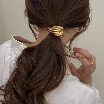 Scrunchies curvi in metallo lucido moda coreana fasce elastiche per capelli da donna Clip per capelli accessori per capelli con fascia per capelli 1