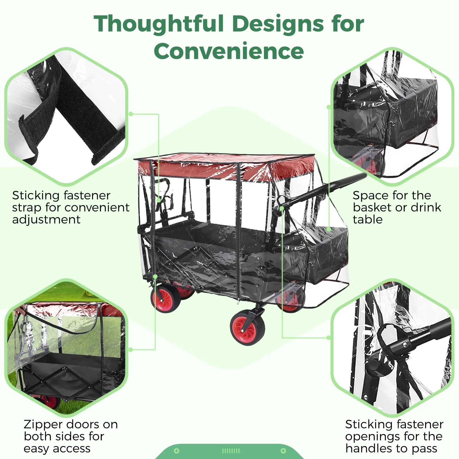 Rain Protective Cover For Wagon Push-Pull Wagon Wind Cover Folding Canopy Attachment Strolller Trolley Cart Accessories