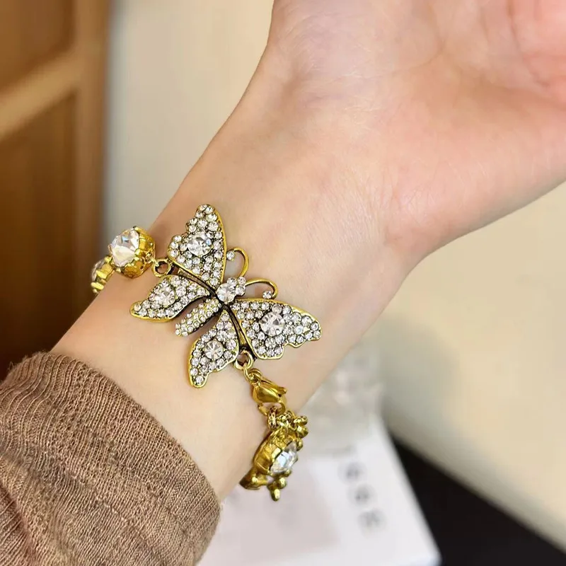 

Vintage Statement Butterfly Bracelet For Women 2024 New Luxury Shinning Rhinestones Big Bracelets