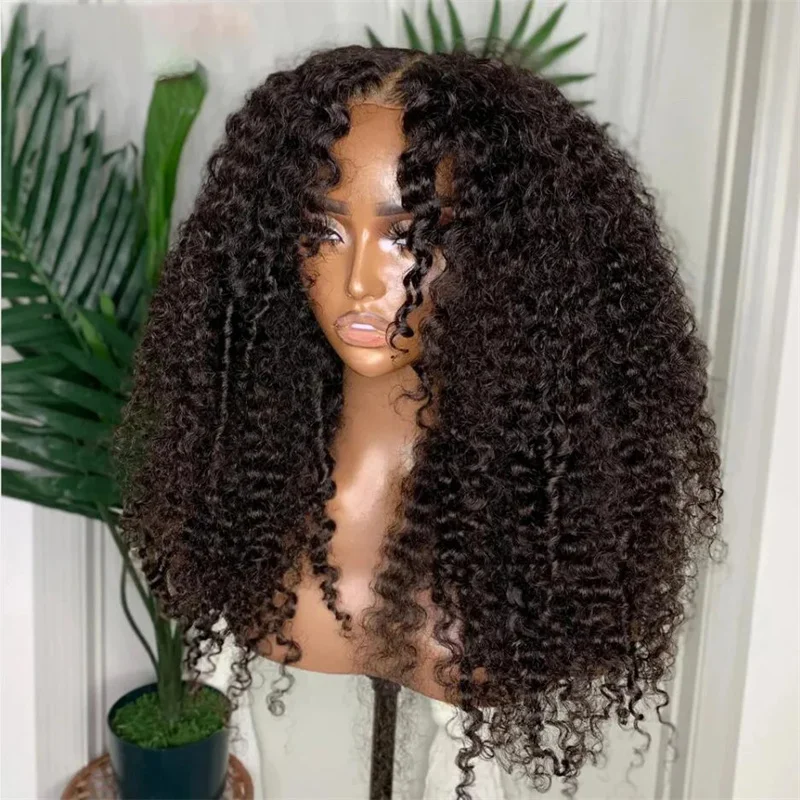 

Preplucked Soft 180%Density 26inch Black Color Long Kinky Curly Lace Front Wigs For Women With Baby Hair Glueless Daily Wear