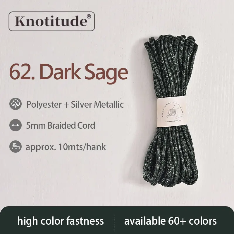 Silver Glossy Polyester Braid Rope with Shiny Lurex Metallic Finish - Ideal for DIY Jewelry Projects, 5mm x 10m