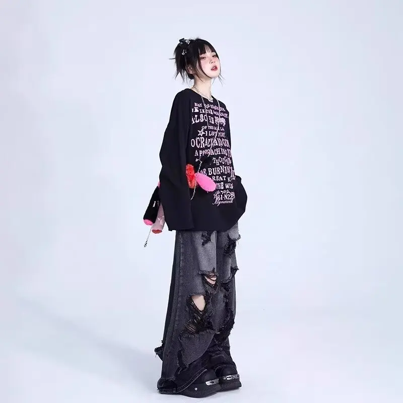 Niche Design Jeans, High Street Heavy Industry Wide Leg Pants, High-end Floor Length Pants, Trendy Brand Women's Jeans
