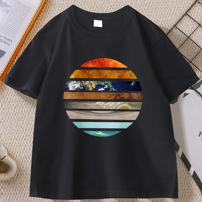 Sonnensystem-Planeten-T-Shirt für Männer und Frauen, Galaxy-Grafik-T-Shirt, Astronomie-Liebhaber-T-Shirt, lässiges Rundhals-T-Shirt aus bedruckter Baumwolle