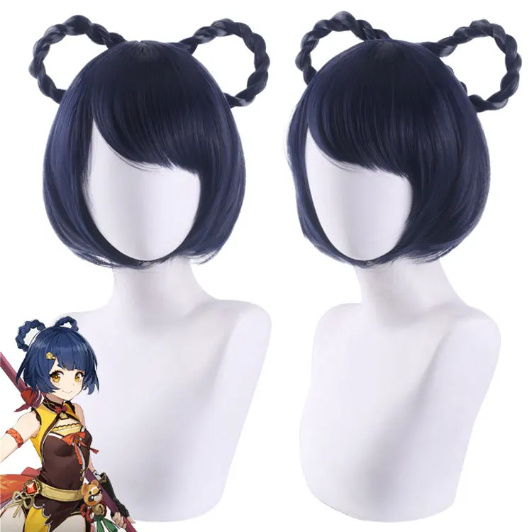 

Genshin Impact Xiangling Cosplay Wig Black Short High Quality Heat Resistant Synthetic Hair Headwear Cosplay Halloween Wigs