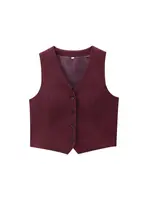 Women's Front Button Fitted Waistcoat and High Waist Pleated Wide Leg Pants, Female Two Piece Sets, Fashion - Image 3