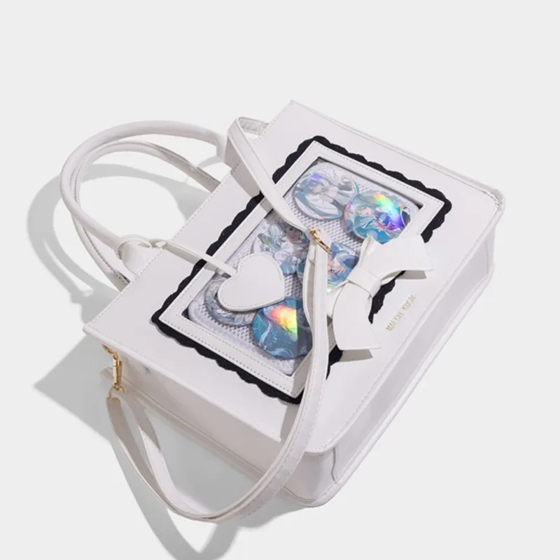 JIAERDI Japanese Pink Ita Bag Women Lolita Transparent Bow Large Capacity Handbag Ladies Sweet Kawaii Tote Bag Crossbody Bags