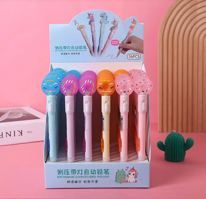 

36 pcs/lot Creative Donuts Light Mechanical Pencil Cute 0.5/0.7MM Student Automatic Pen For Kids Gift School Office Supplies
