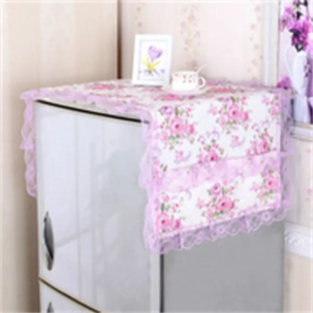 Floral Pattern Refrigerator Cover Dust Cover Flower Lace Hanging Bag Cloth Art Cloth Household Home Decor