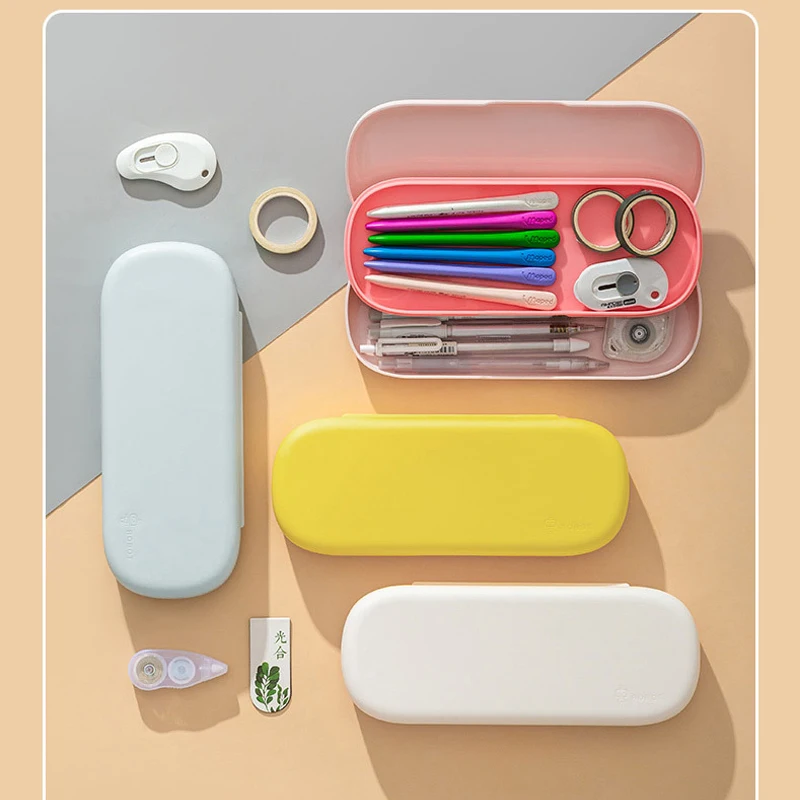 이중 레이어 대용량 플라스틱 하드 연필 케이스, 학교 펜 상자, 귀여운 문구류, 귀여운 학교 용품, 남아 여아