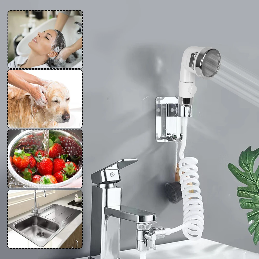 For Home Bathroom Kitchen Faucet Adapter Set Handheld 3 Modes Faucet Diverter Valve Adjustable Shower head