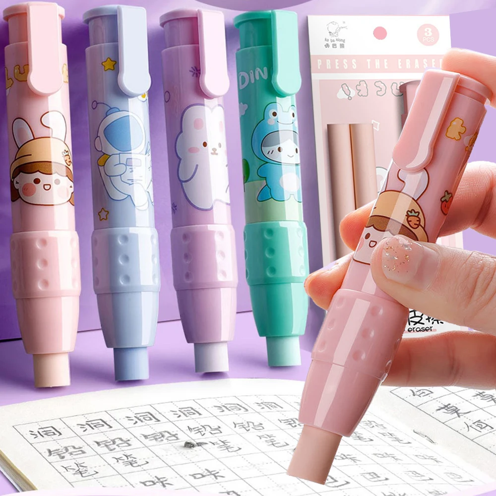 Erasers Pen Retractable Press Pencil Rubber Correction Supplies School Stationery Erasers for Kids Soft Art Eraser Pen pencil eraser eraser pen retractable eraser eraser refillable pen