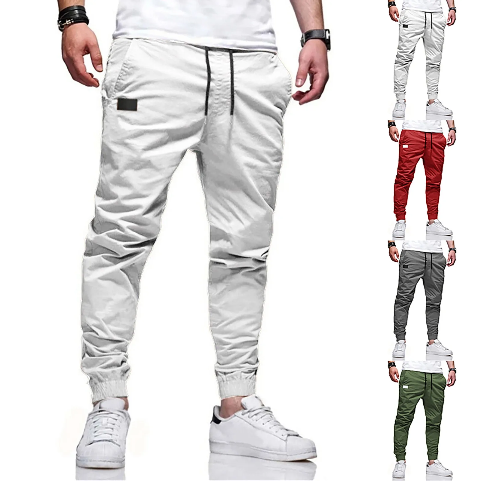 Description Picture 2 of itemMen's Mid Waist Fashion Long Pant Casual Pencil Pant Solid Pocket Full Length Trousers Jogger Gym Mens Y2k Pants Sportswear Men