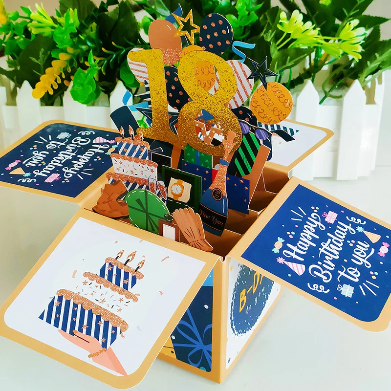 Creative Greeting Cards Happy 18th Birthday 3D Stereoscopic Laser Skeleton Birthday Cards Pop-up Stereoscopic