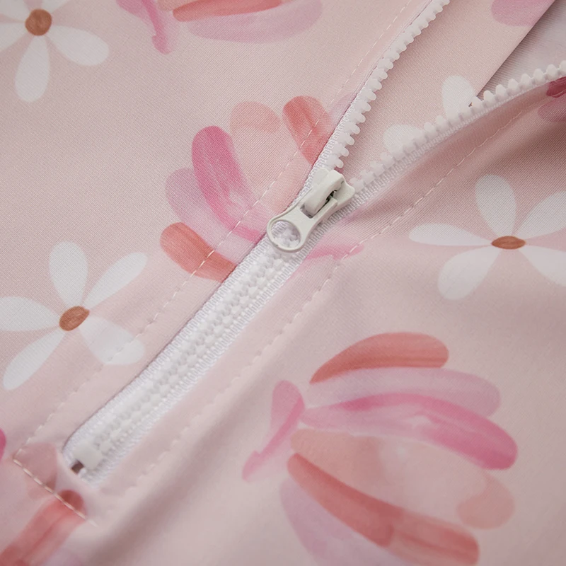 Children Swimwear Summer Baby Girls Swimsuit Beach Wear Cute Princess Infant Swimwear Floral/Ice Cream Print Long Sleeve Zip Up Kids Bathing Suit