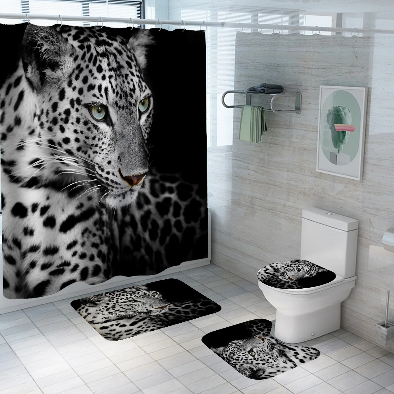 Crown Lion King 3D Luxury Bathroom Curtains Shower Curtain Set for Bathroom Modern Geometric Bath Rug Decor