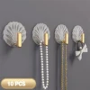 10pcs Trendy Shell Shape Wall Hook Kitchen Bathroom Multifunction Punch Free Hooks Coat Hanger Paste Style Hooks Home Decoration 1